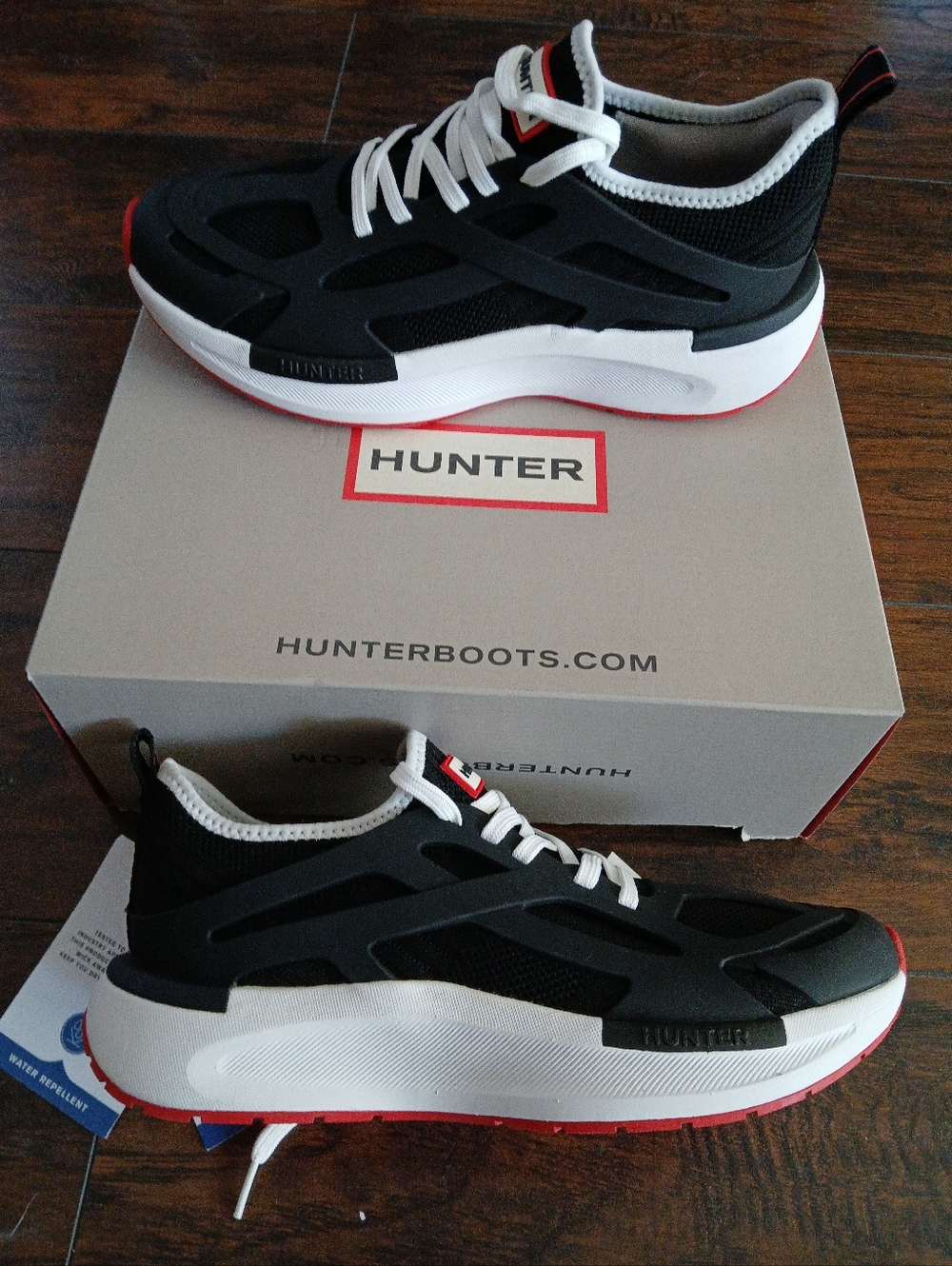 Hunter Women's Black Sneakers with White & Red Details